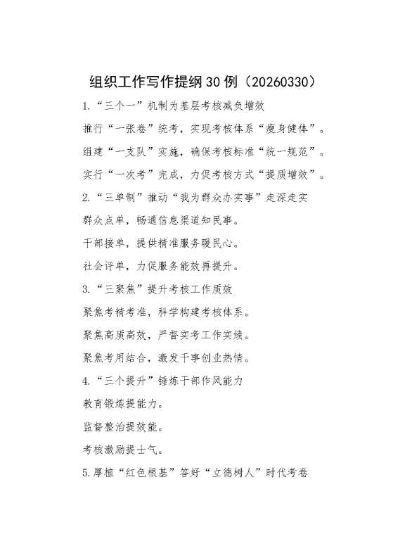 组织工作写作提纲30例（20260330）