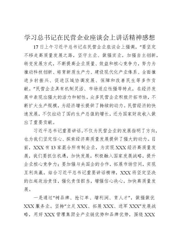 学习总书记在民营企业座谈会上讲话精神感想