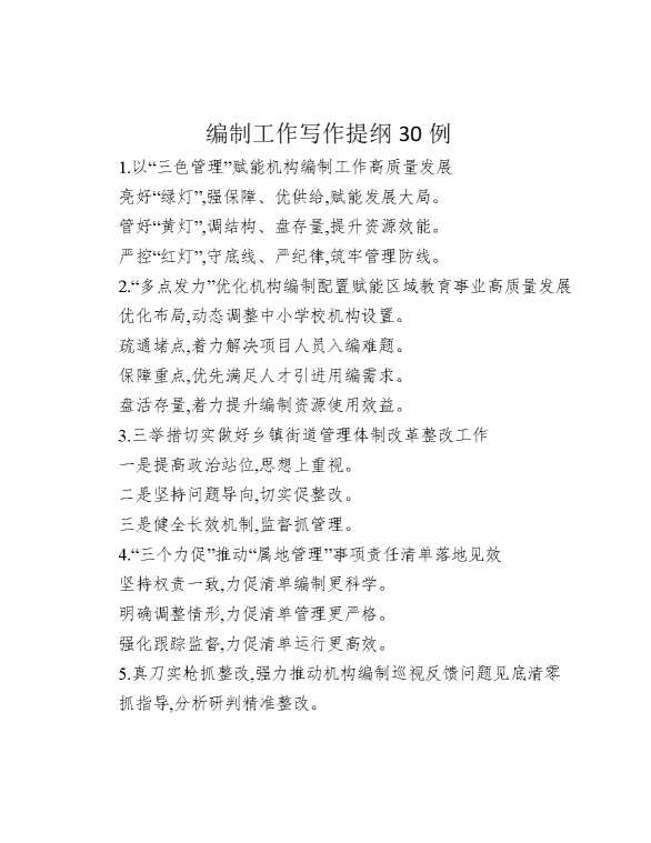 编制工作写作提纲30例