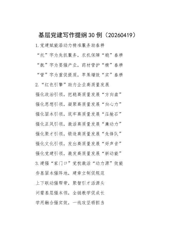 基层党建写作提纲30例（20260419）