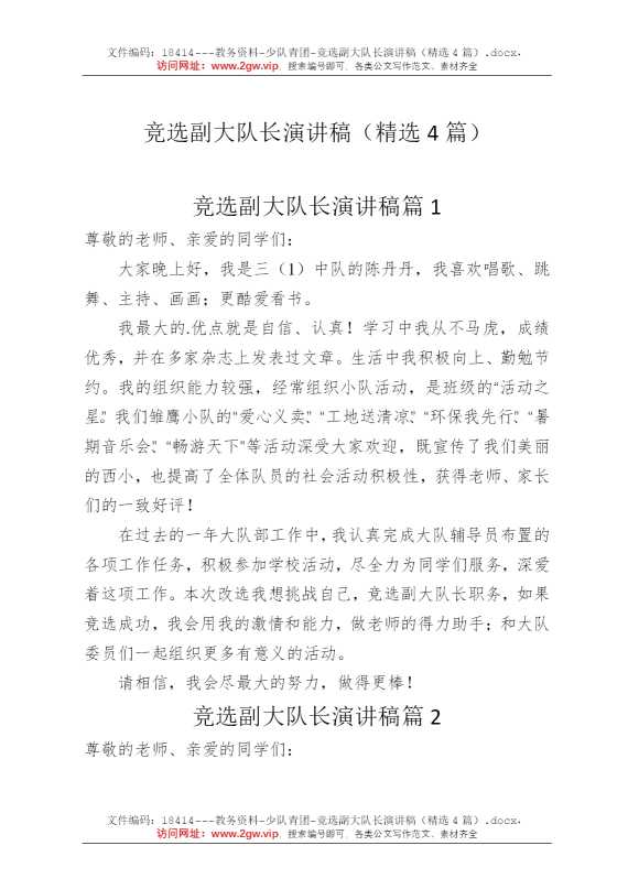 竞选副大队长演讲稿（精选4篇）