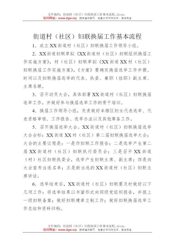 街道村（社区）妇联换届工作基本流程
