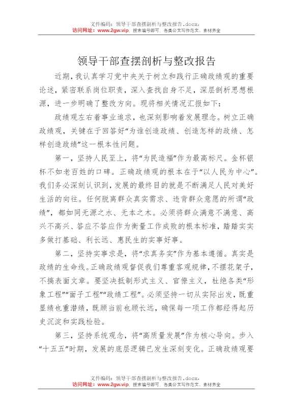 领导干部查摆剖析与整改报告