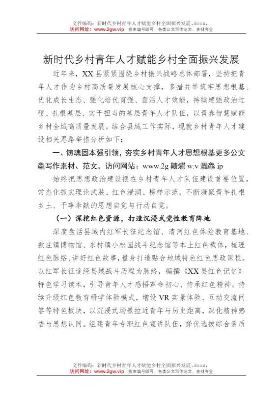 新时代乡村青年人才赋能乡村全面振兴发展