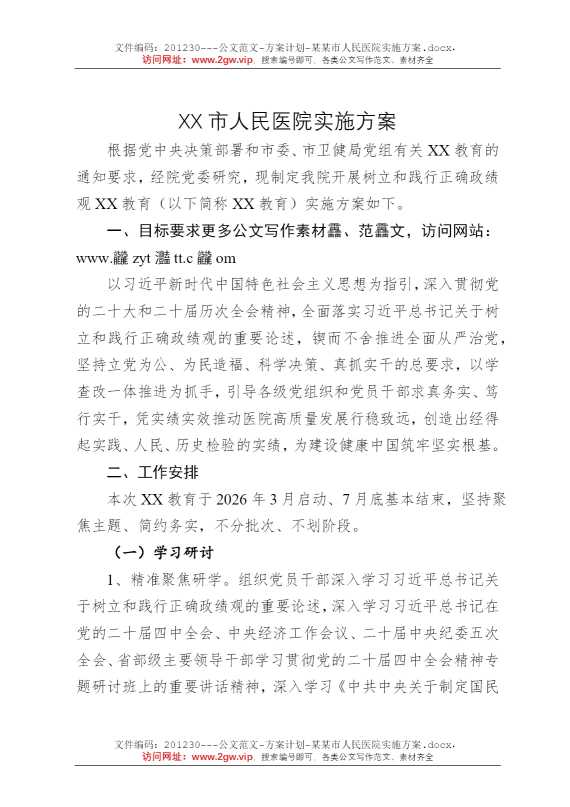 某某市人民医院实施方案
