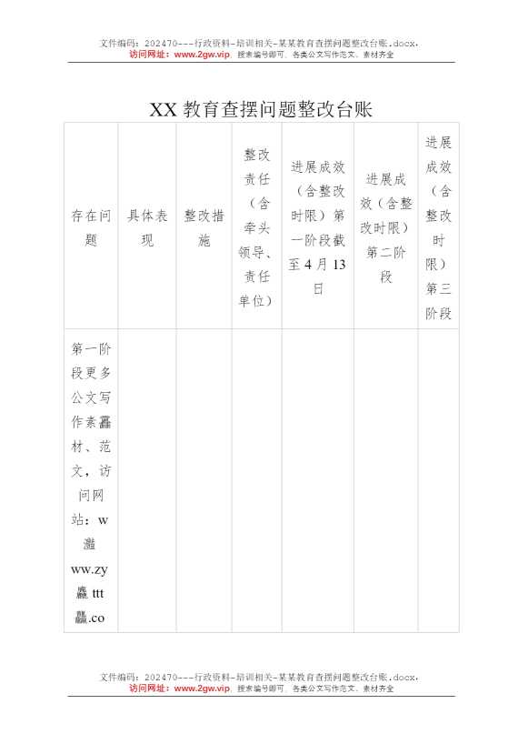 某某教育查摆问题整改台账