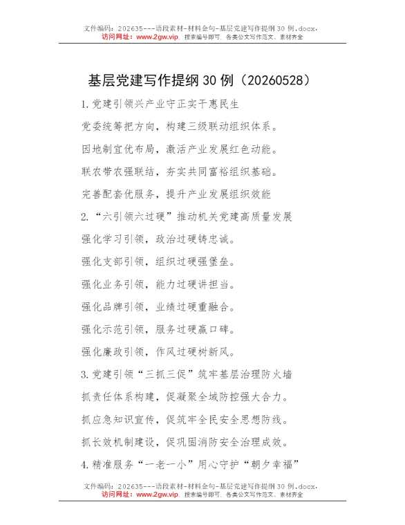 基层党建写作提纲30例
