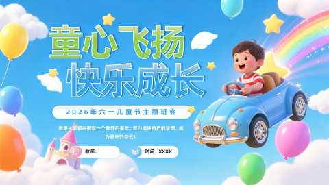 卡通风六一儿童节主题班会PPT模板