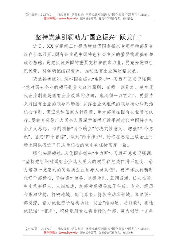 坚持党建引领助力“国企振兴”“跃龙门”