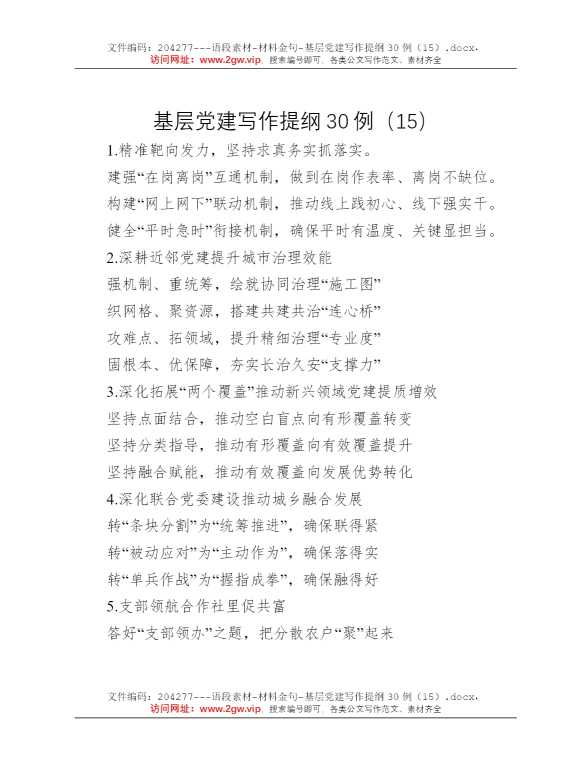 基层党建写作提纲30例（15）