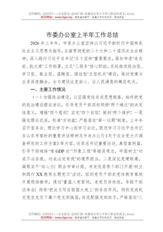 市委办公室上半年工作总结范文