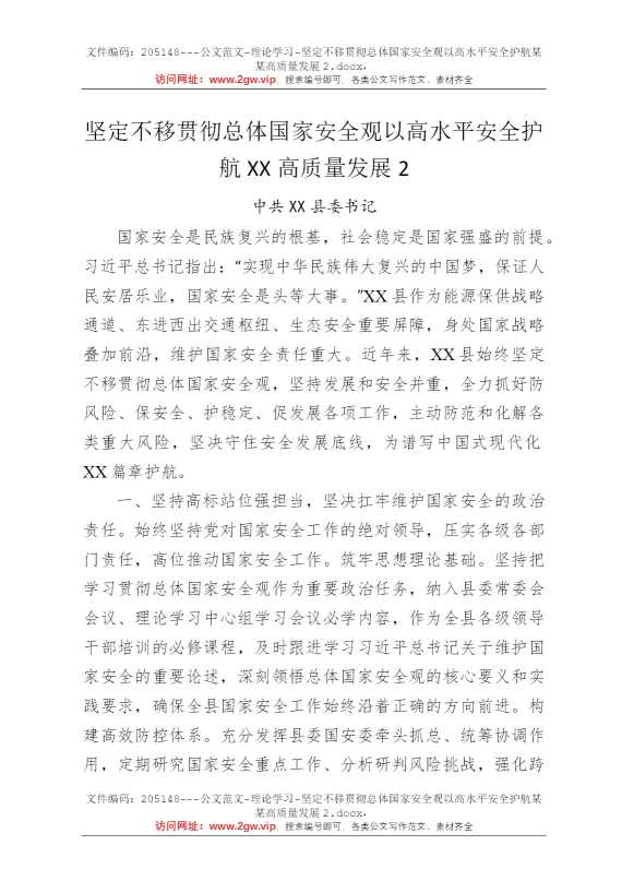 坚定不移贯彻总体国家安全观以高水平安全护航某某高质量发展2
