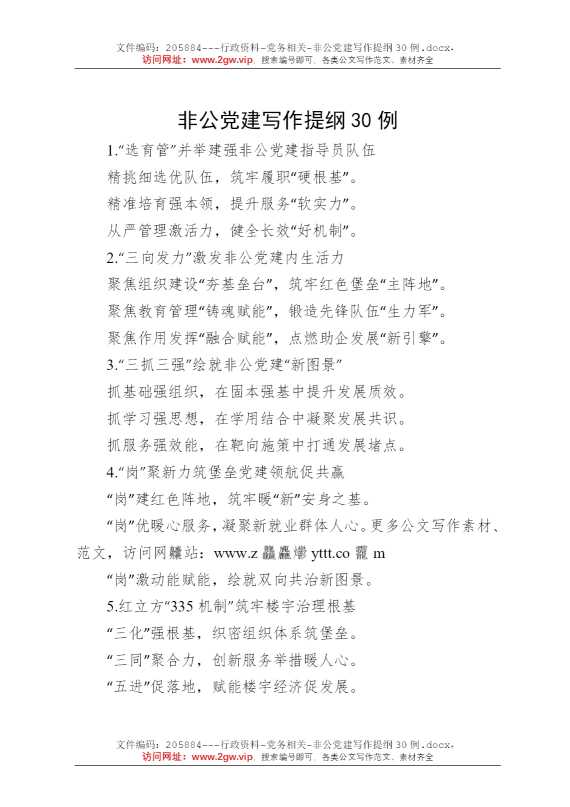 非公党建写作提纲30例